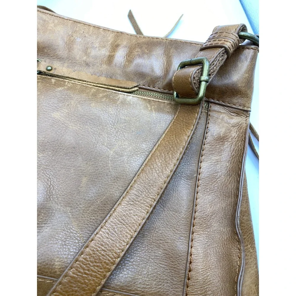 Lucky Brand Brown Leather Quilted‎ Diamond Crossbody Messenger Bag Boho Tassel